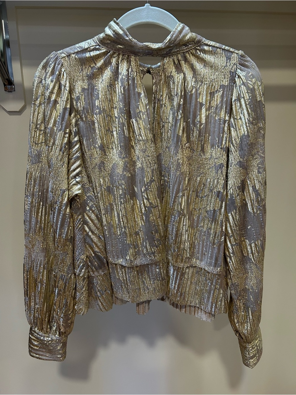 Maeve Metallic Gold Pleated Top